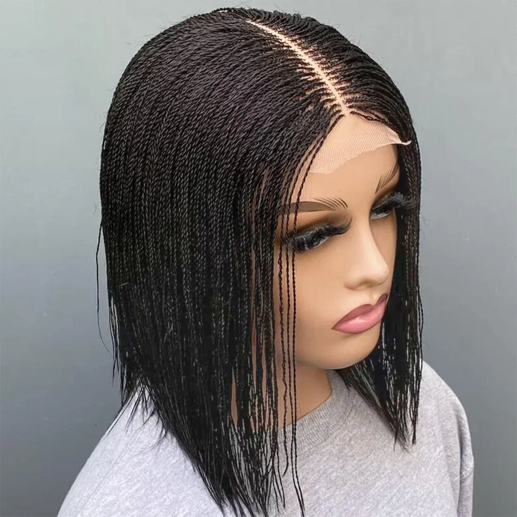 8-10" Micro Twist Braided Wig | 2*6 Lace Center Part | Braided Lace Front Wig | Kanekalon Fiber