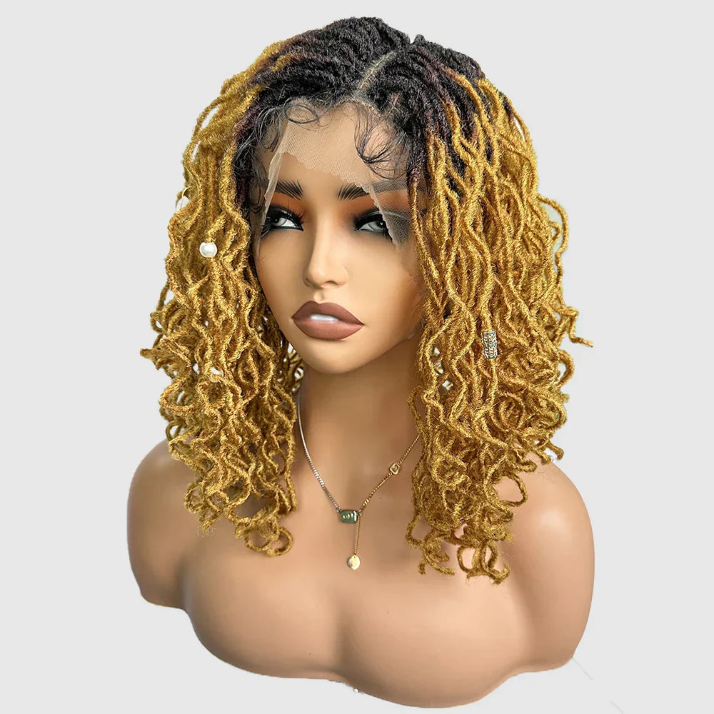 4x4 Lace Frontal Synthetic Braid Wig | 1B/33 Burgundy Curly Locs | 350°F Heat Safe | Afro Curly Braided Wig for Women