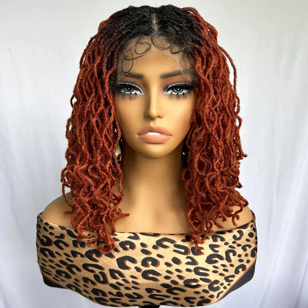 4x4 Lace Frontal Synthetic Braid Wig | 1B/33 Burgundy Curly Locs | 350°F Heat Safe | Afro Curly Braided Wig for Women