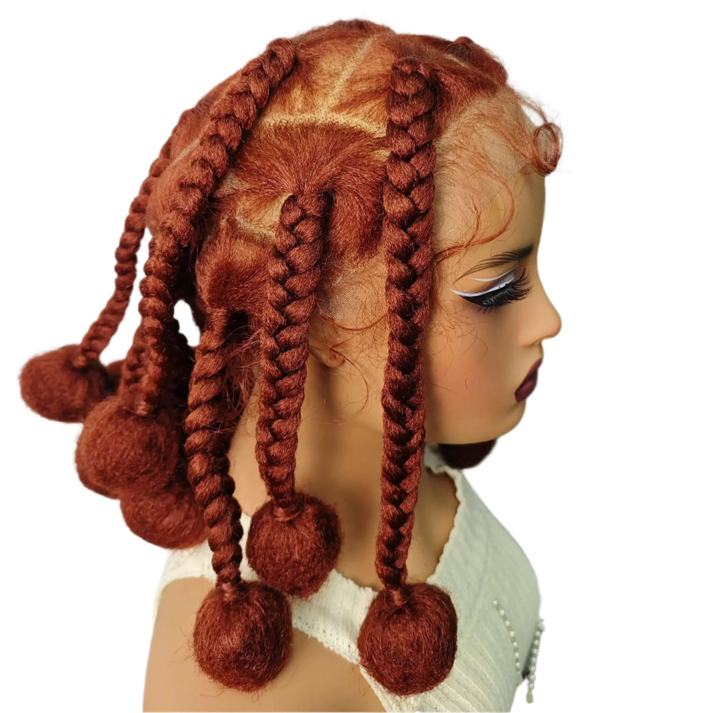 12" Ginger Orange Knotless Box Braiding Wig | Transparent Lace Front Synthetic Hair with Baby Hair