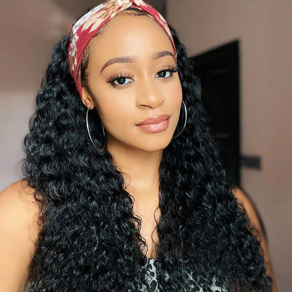180% Density Kinky Jerry Curly Headband Wig | Glueless Peruvian Human Hair