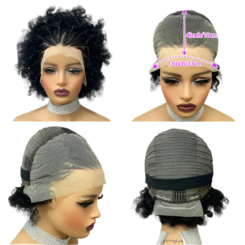 8" Afro Curly Braids Bob Wig | 13x4 Lace Front | 150% Density | Glueless | Human Hair