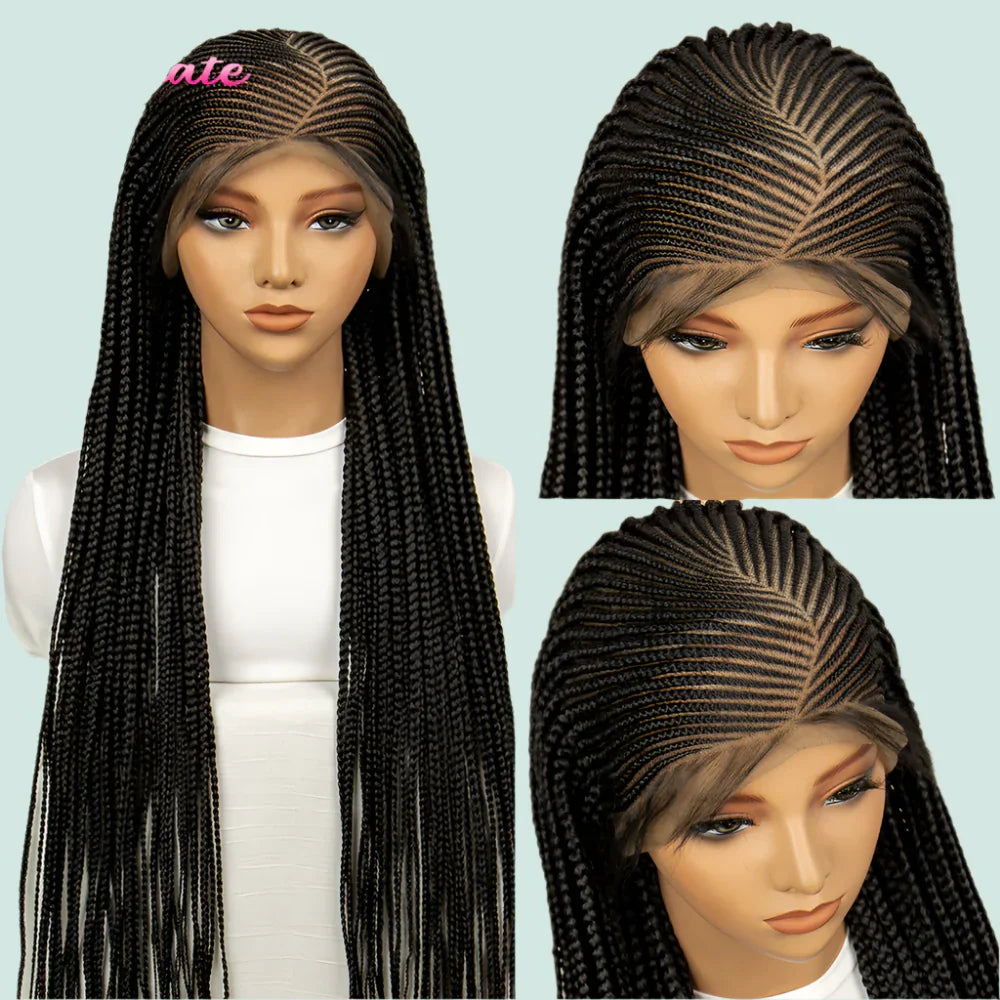 360 Lace Box Braided Wig | Cornrow Braids | Kanekalon Synthetic Hair | Natural Baby Hair