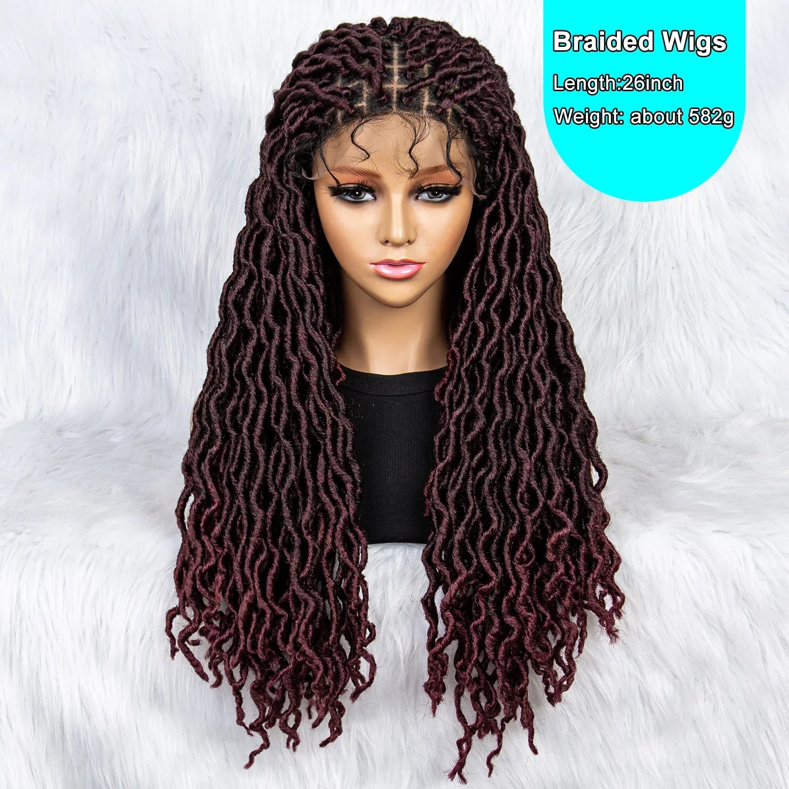 26" Goddess Locs Braided Wig | Lace Front Faux Locs Wig with Baby Hair | Synthetic Dreadlock Braids Wig for Women | Transparent Lace