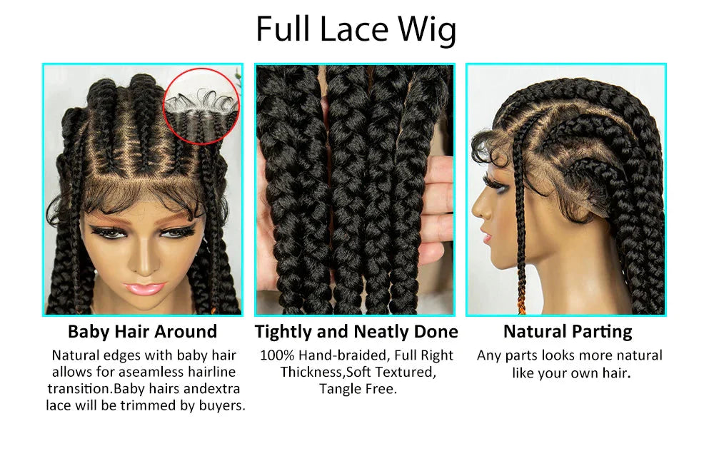 24" Orange Highlight Cornrow Braided Wig | Full Lace Synthetic Wig for Black Women | High-Temp Fiber | Daily Wear