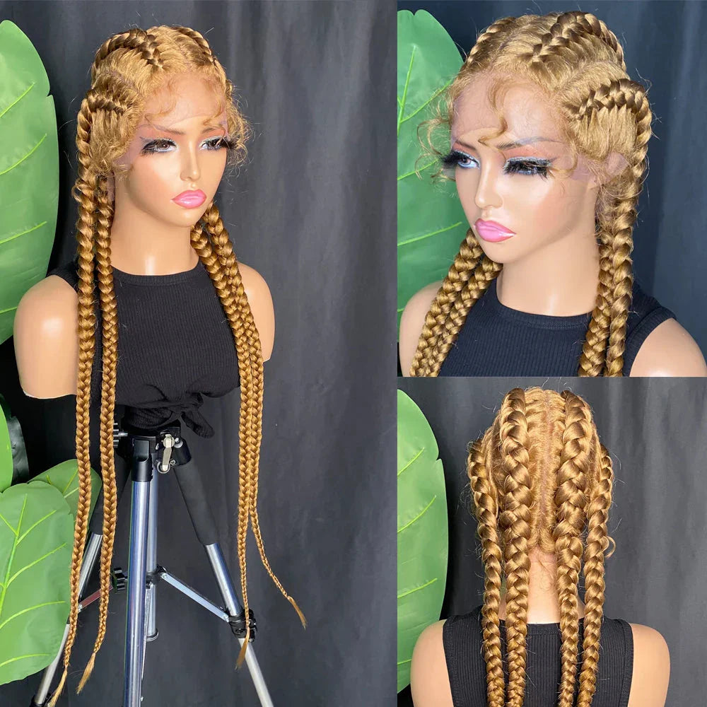 34" Blonde 4x Braids Wig | Double Dutch Cornrows & Twist Braids | Baby Hair | Synthetic
