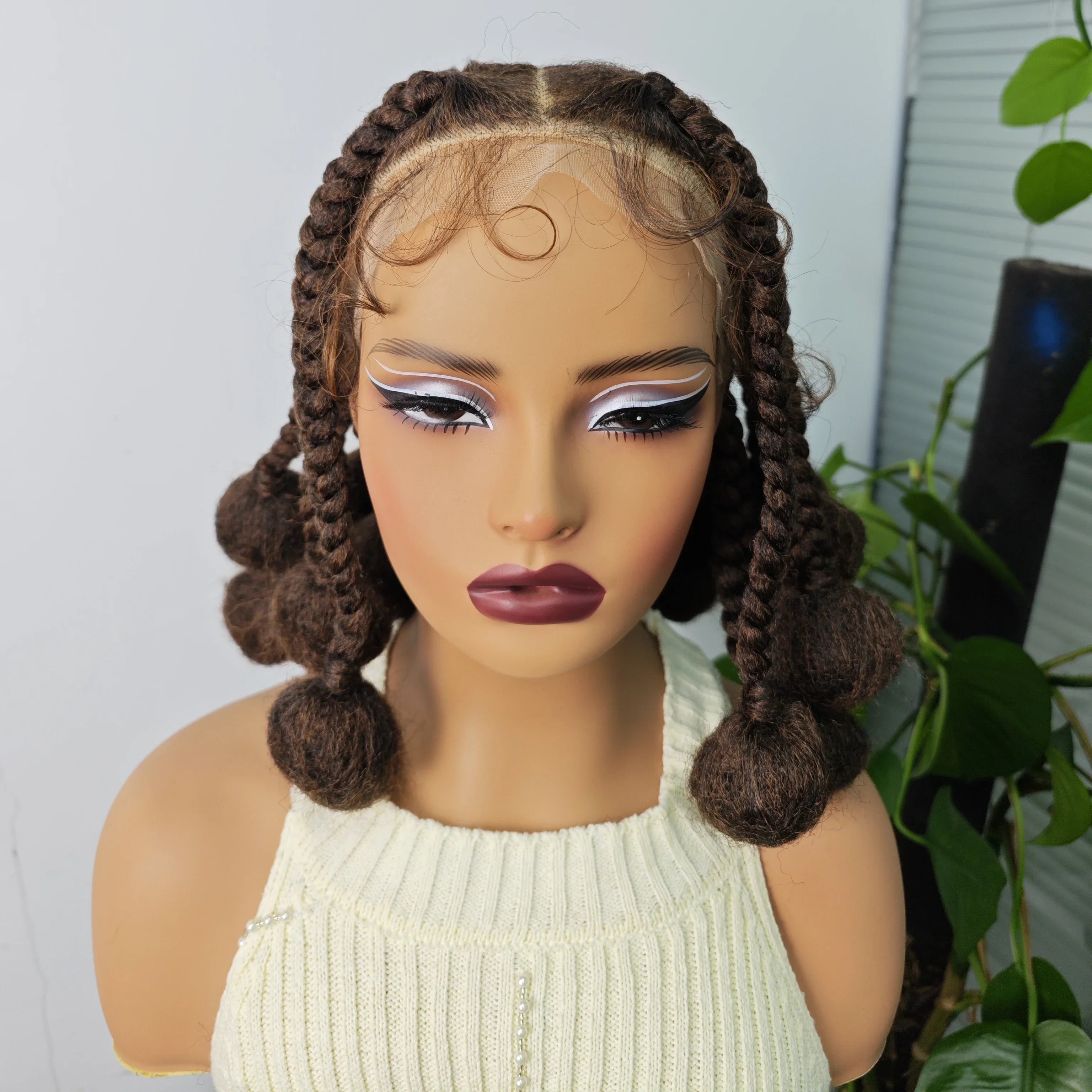 12 Inch Natural Color Synthetic Braided Wig | Transparent Lace Front Knotless Box Braids with Baby Hair for Black Women