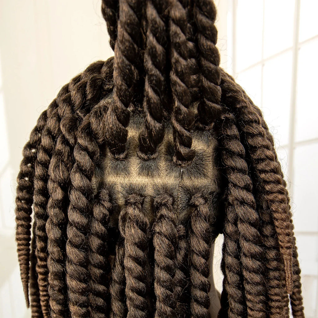 16 Inch Brown Twisted Braided Bob Wig | Full Lace | Kanekalon Fiber | For Black Women