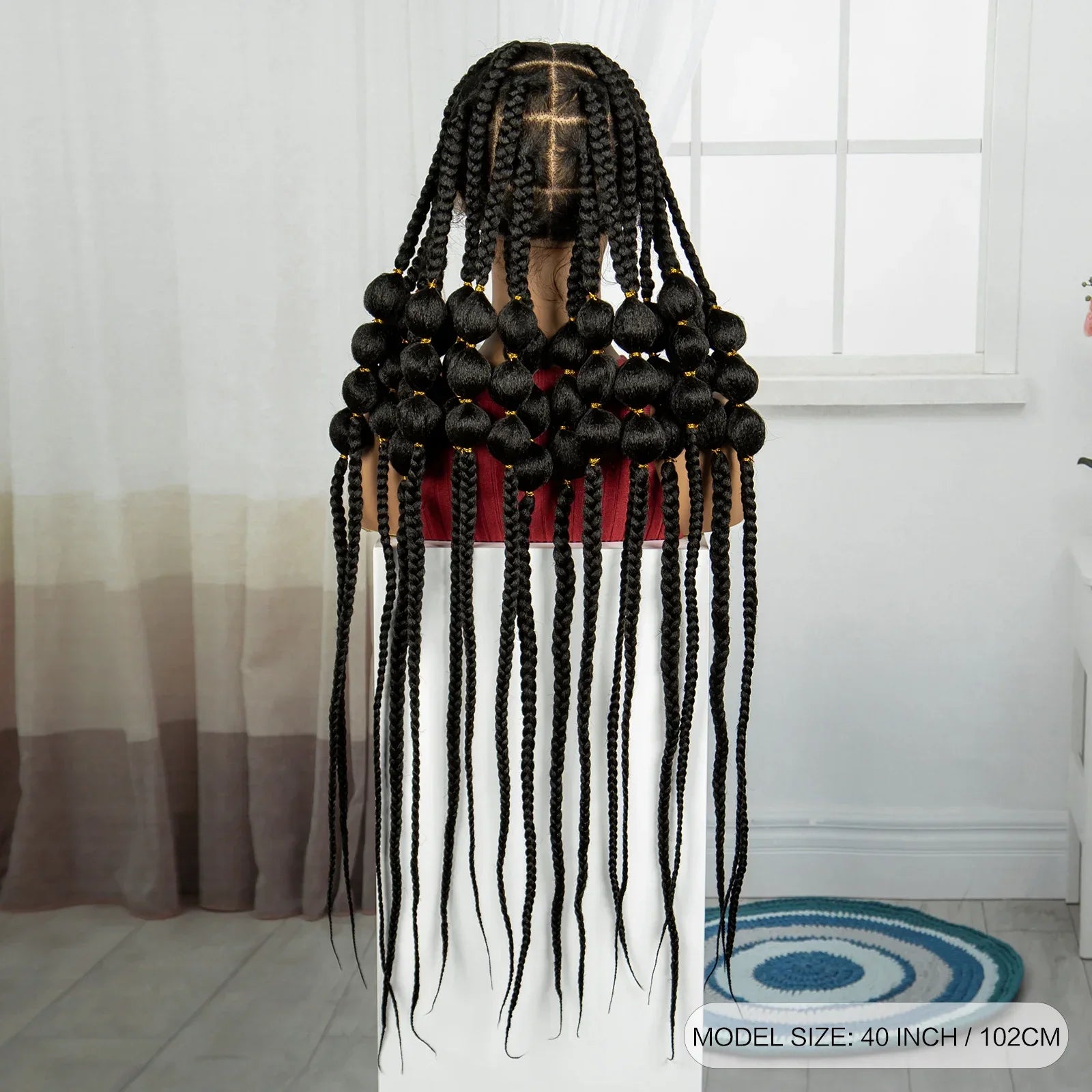 40" Knotless Bantu Braids Wig | Handmade Full Lace Frontal | Baby Hair