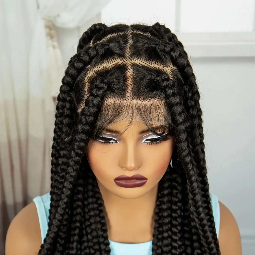 36" Purple Knotless Box Braids Wig | Transparent Full Lace | Baby Hair | Synthetic