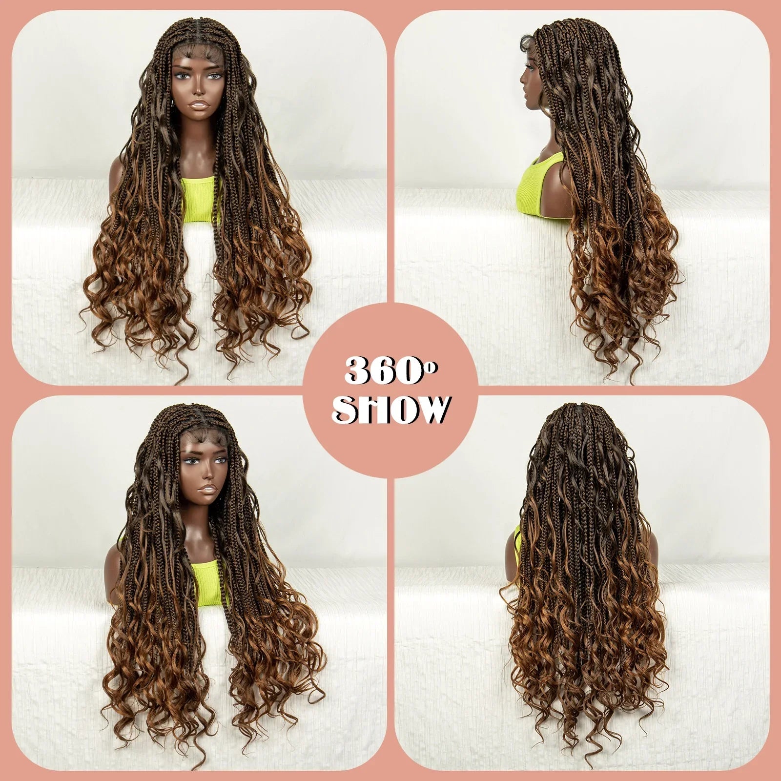 34" Ombre Curly Braids Wig | 1B/30 | Deep Wave | Full Lace | Baby Hair