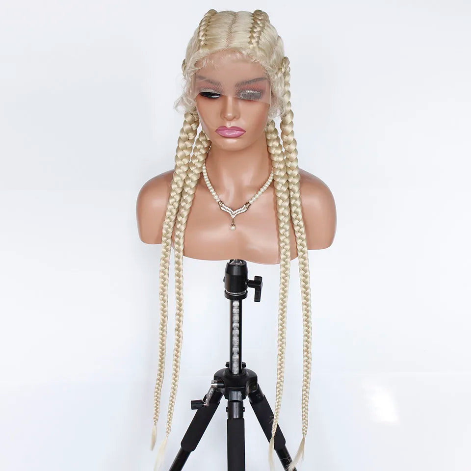 99J Burgundy Box Braids Wig | 360 Lace Braided Wig | 4 Braids | Synthetic Hair