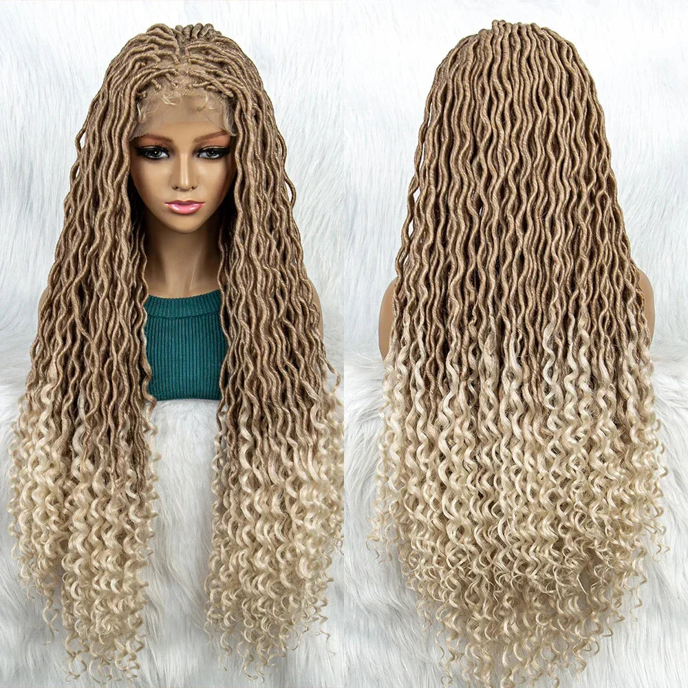 32" Burgundy Curly Dreadlocks Braided Wig | Lace Front with Baby Hair