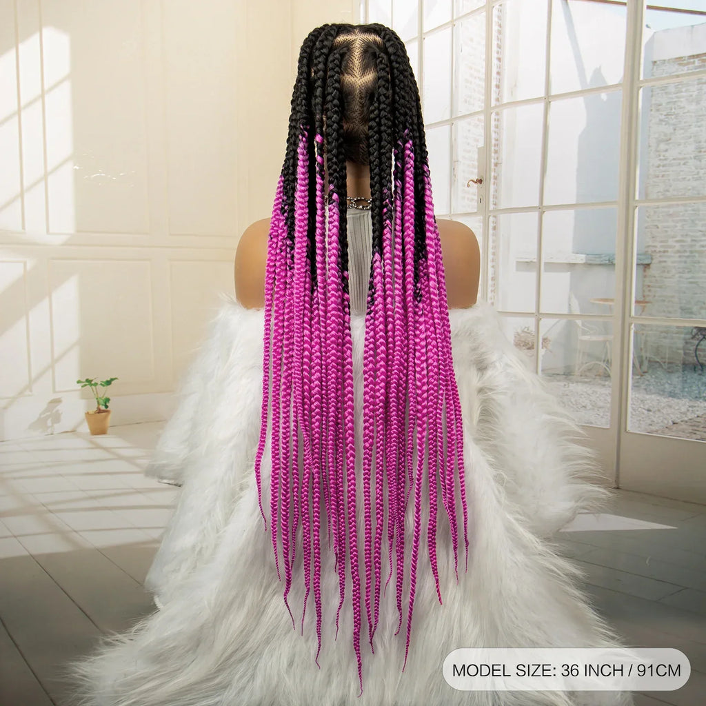 36" Big Knotless Box Braided Full Lace Wig | Cornrow Braiding Wig | Baby Hair | Synthetic Braids | For Women