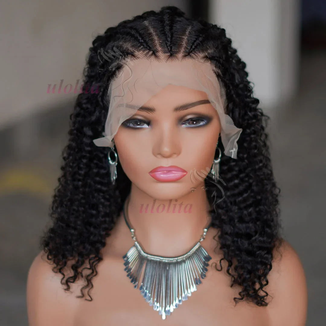13x4 HD Lace Glue less Braided Wig | Kinky Curly Human Hair | Pre-Styled Bob Wig