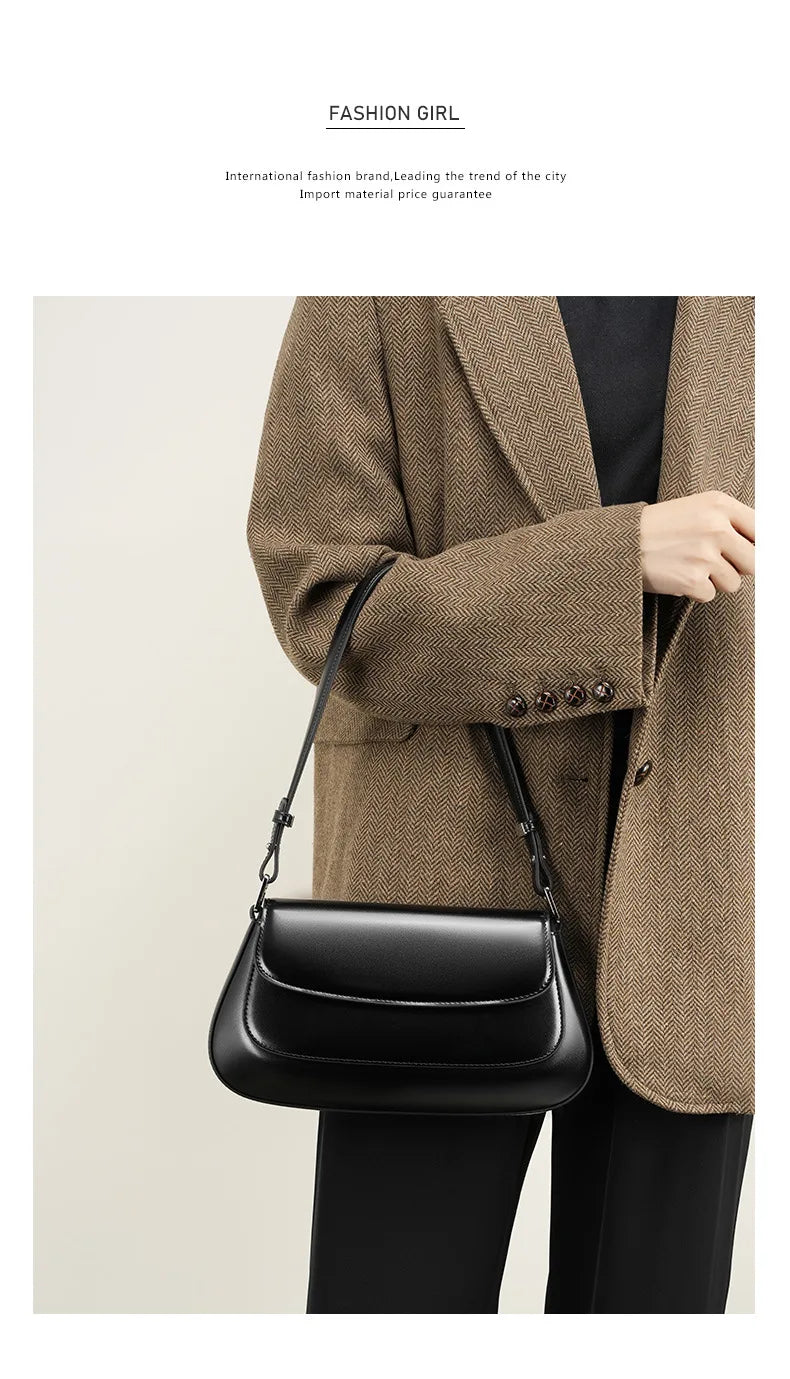 100% Genuine Leather Women's Shoulder Bag | Korean Style Ladies Luxury Cow Leather Crossbody & Armpit Handbag for Street Shopping