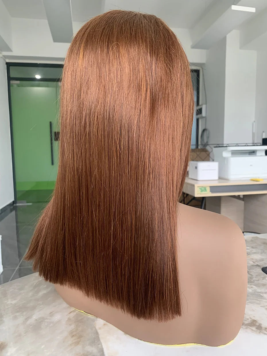 #4 Chocolate Fall Brown Bone Straight Bob Wig | 13x4 Transparent Lace Front Raw Vietnamese Human Hair (250% Density)
