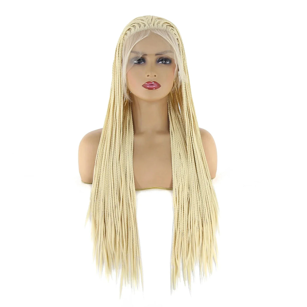 613 Blonde Box Braids Wig | Long Synthetic Lace Front | Heat Resistant | Black Women