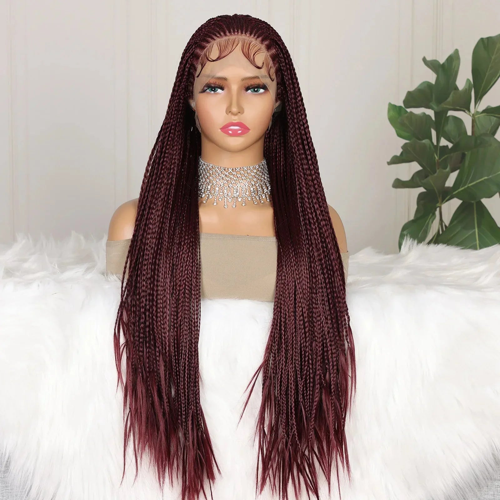99J Burgundy Goddess Twist Braids Wig | HD Lace Frontal | Knotless | Baby Hair