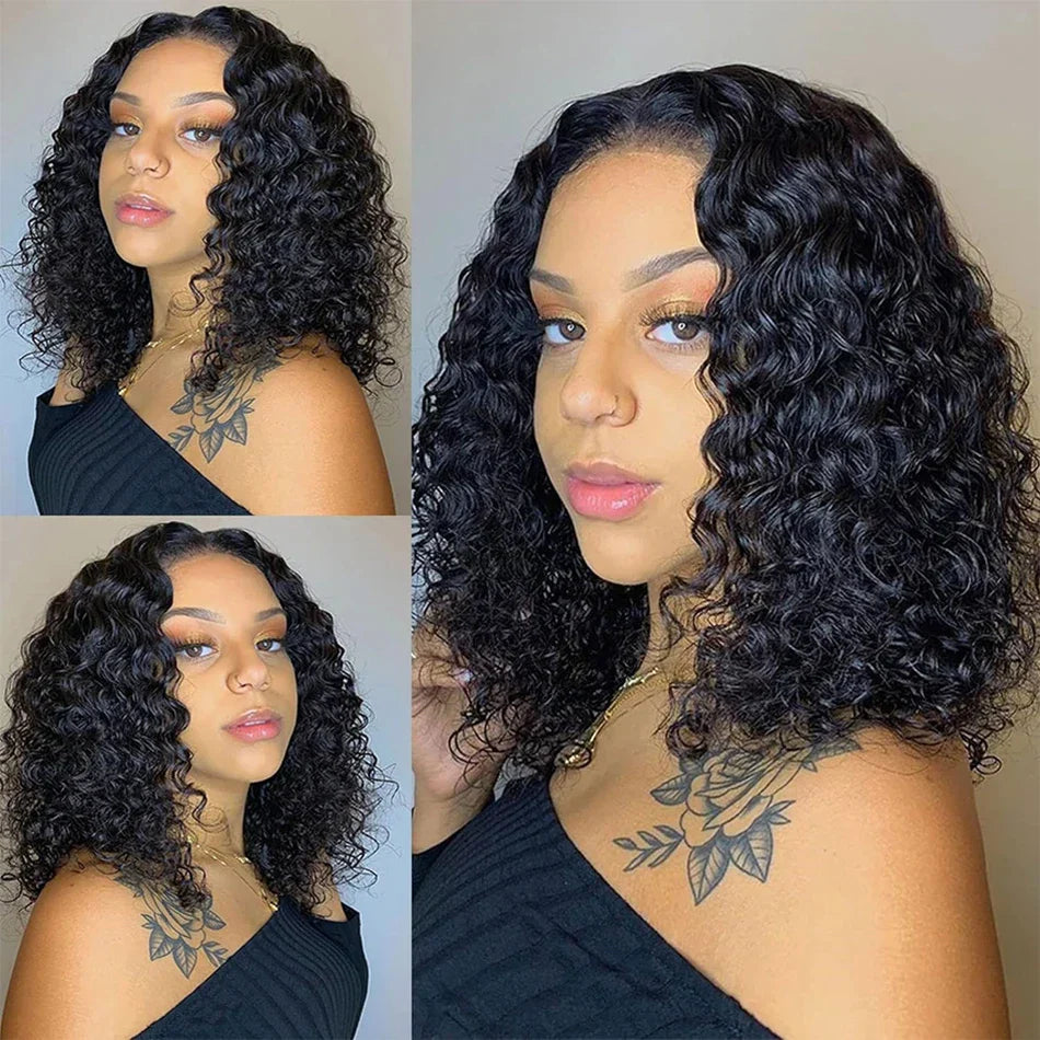 16 Inch Loose Water Wave Malaysian 13x4 Lace Front Wig Short Bob Wet & Wavy Glueless 4x4 Closure