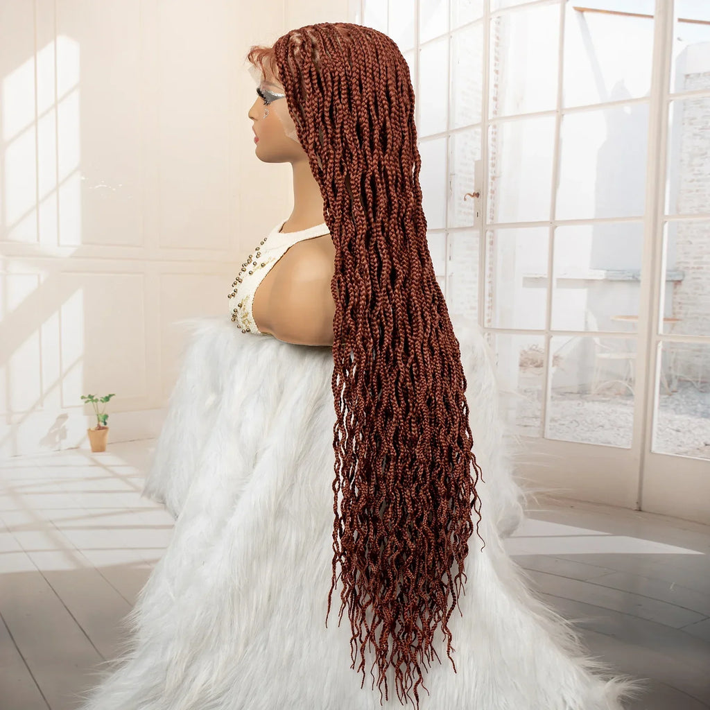 36" HD Full Lace Box Braided Wig | Ginger Color #350 | Lace Frontal Braids | Baby Hair | Synthetic Hair Wig