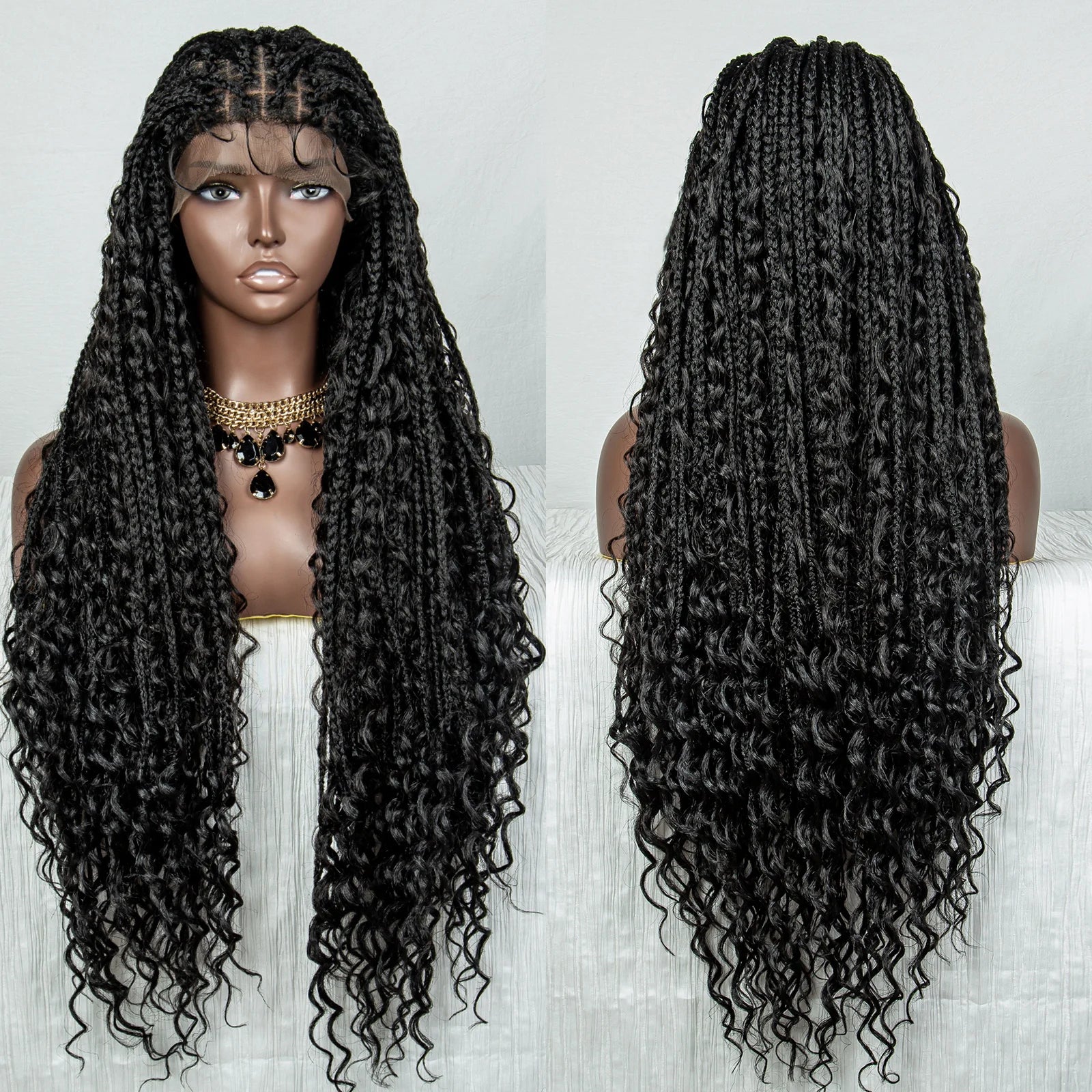 32" Knotless Braids Wig with Baby Hair | Transparent Lace Front