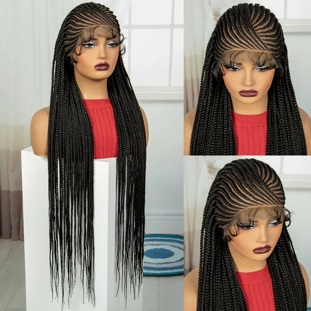 36" Cornrow Braided Full Lace Wig | Knotless Braids | Natural Looking Synthetic Braided Wig with Baby Hair for Black Women