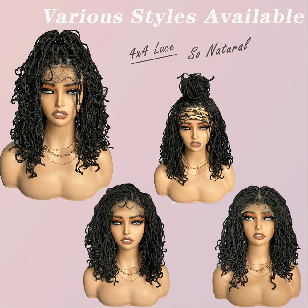 4x4 Lace Frontal Synthetic Braid Wig | 1B/33 Burgundy Curly Locs | 350°F Heat Safe | Afro Curly Braided Wig for Women