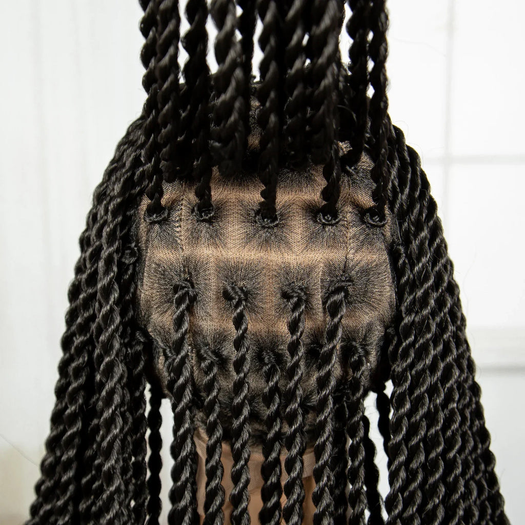 38" Long Twist Knotless Braids Wig | Transparent Full Lace | Baby Hair