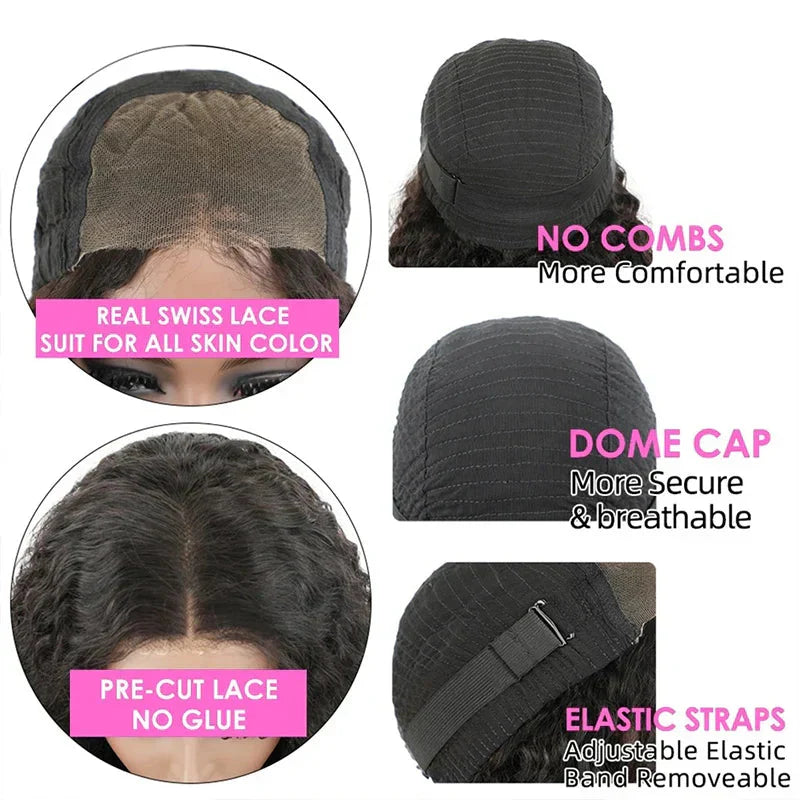 12" Deep Wave Bob Wig | 4x4 Lace Closure Wig | Glueless Virgin Brazilian Human Hair