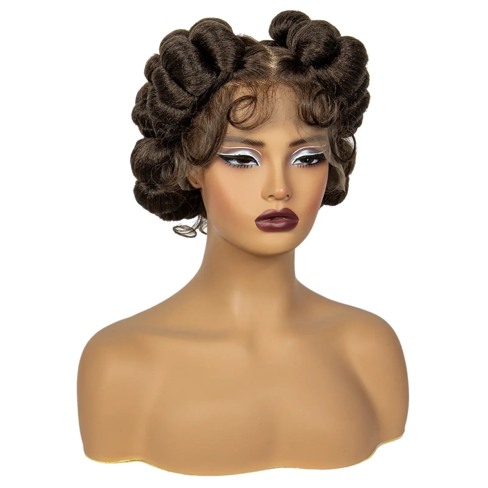 1B/30 Ombre Full Lace Handmade Bantu Braided Wig | Short Synthetic Knotless Braids with Transparent Lace