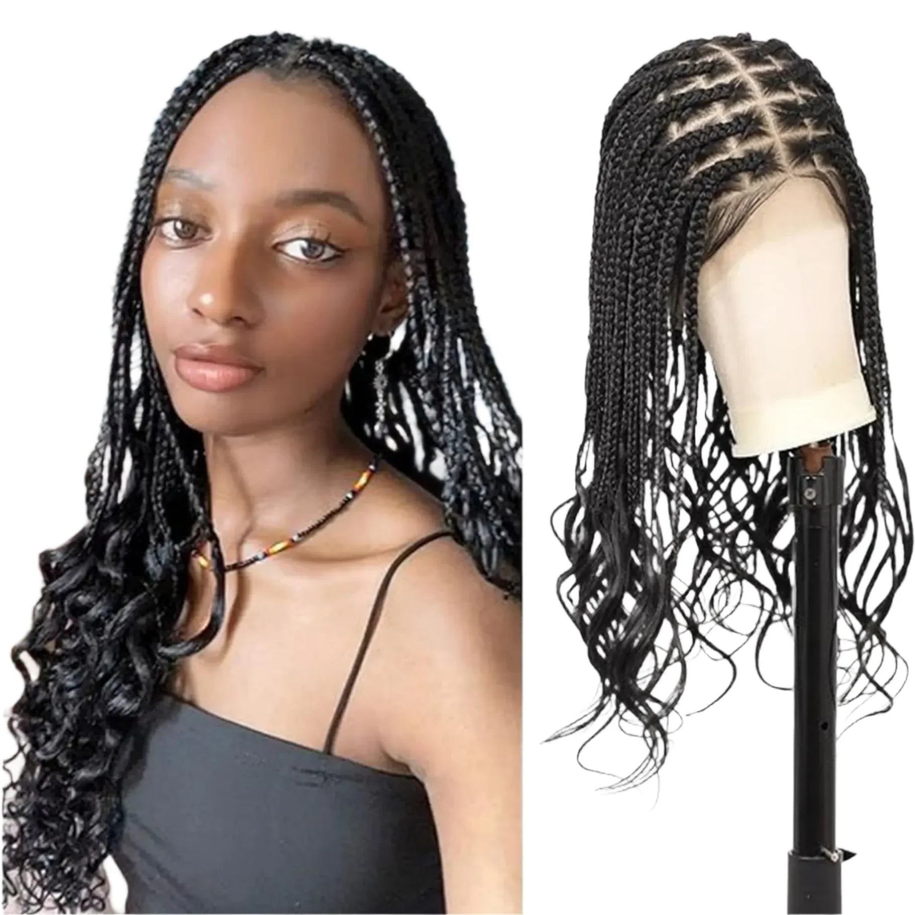 9x6 Lace Front Knotless Braids Wig with Curly Ends | Blended Box Braids