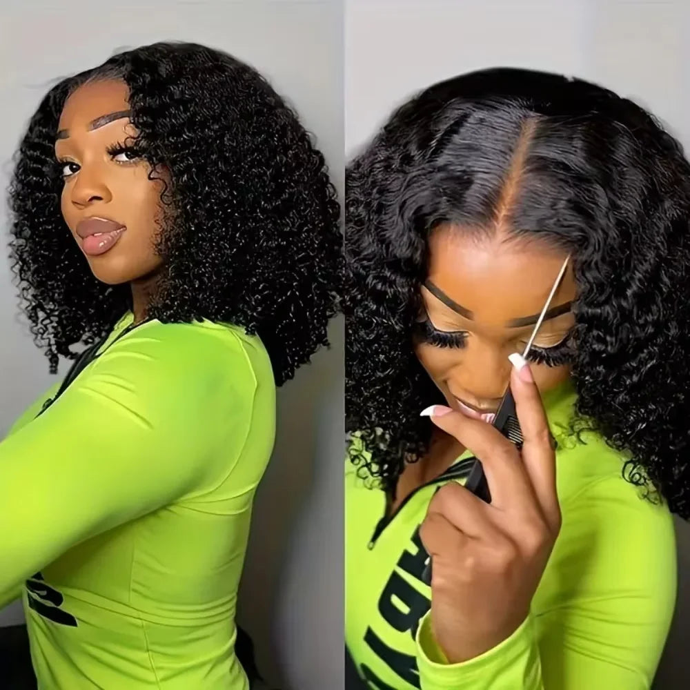 250% Density Brazilian Deep Curly Short Bob Wig | 13x4 HD Transparent Lace Front & 4x4 Deep Wave Closure Human Hair Wigs for Women