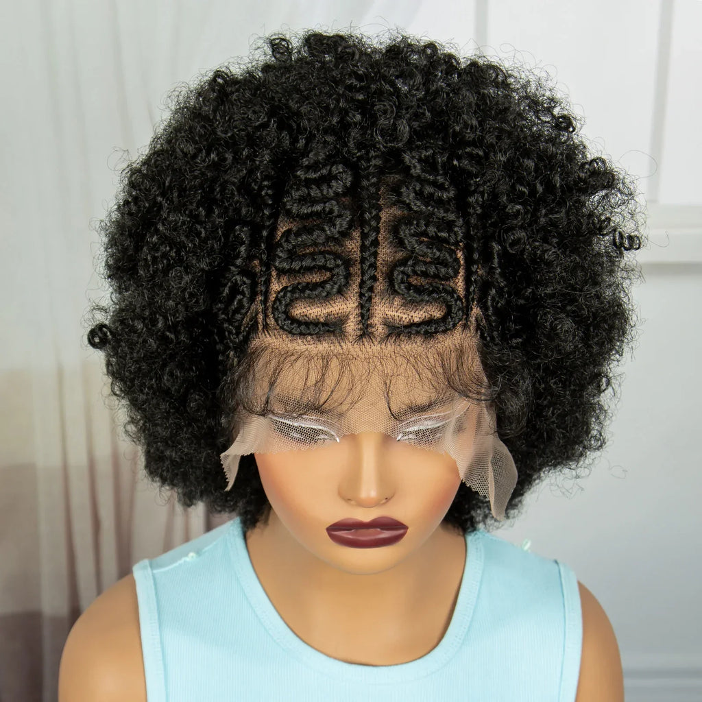 Afro Kinky Curly Braids Wig | Cornrow Accents | Full Lace | Baby Hair