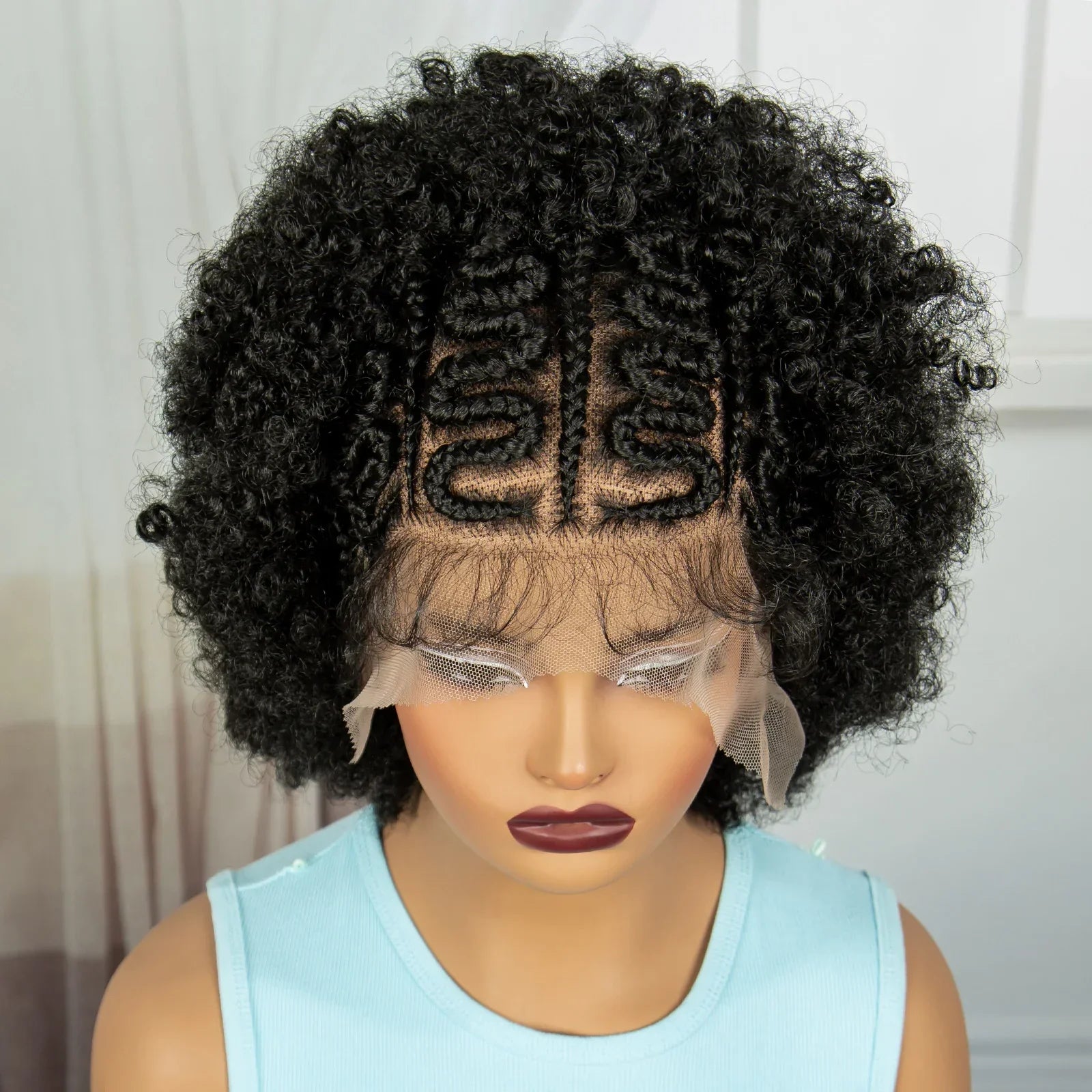 Afro Kinky Curly Braids Wig | Cornrow Accents | Full Lace | Baby Hair