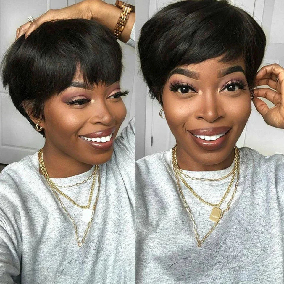 613 Honey Blonde Pixie Cut Straight Wig with Bangs | Glueless Peruvian Remy Human Hair