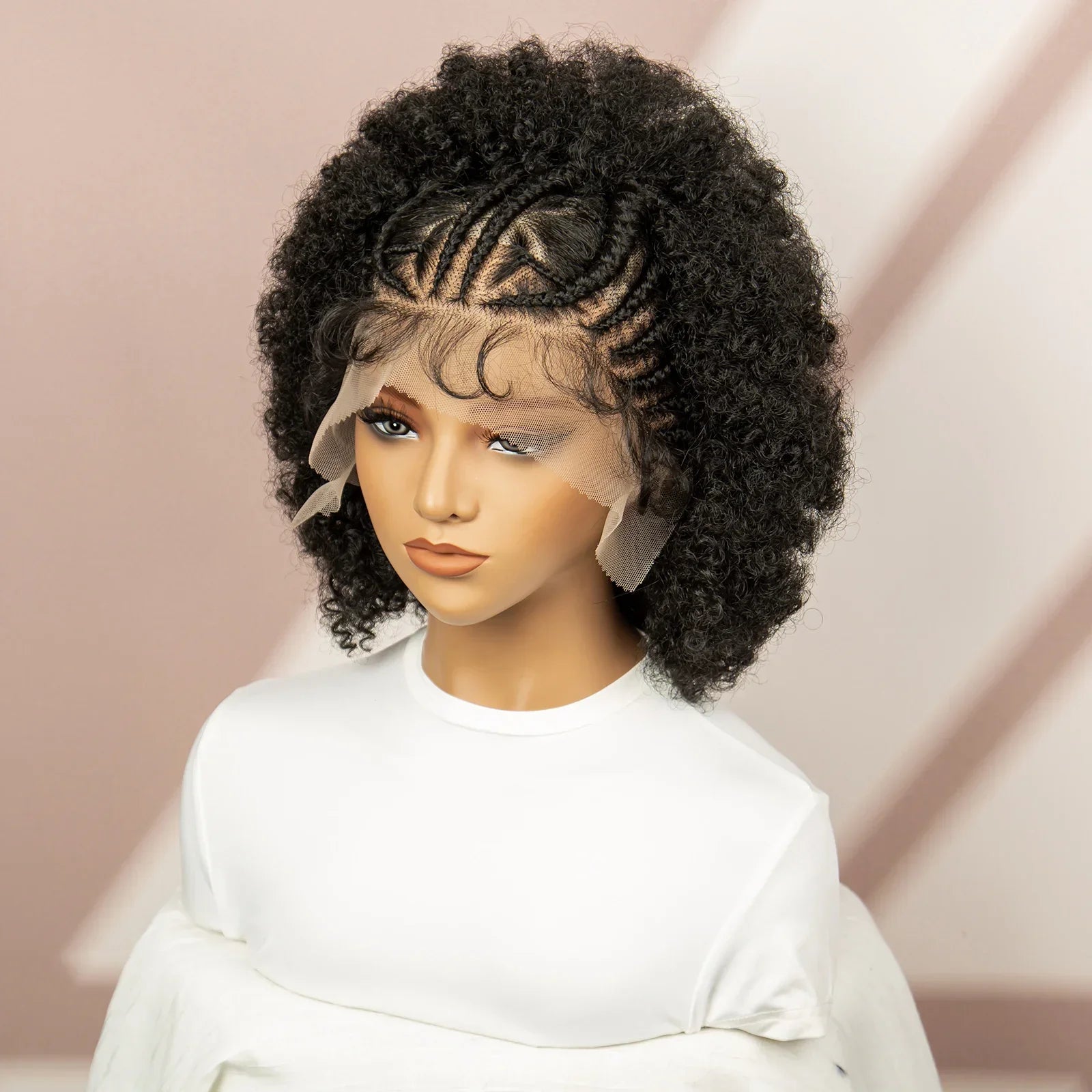 8" Afro Kinky Curly Short Braided Wig | Full Lace Knotless Braids | Synthetic Kanekalon Hair