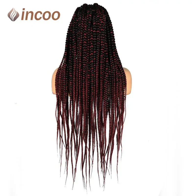 36" Knotless Square Box Braids Wig | Full Lace Frontal | Baby Hair | Afro Women