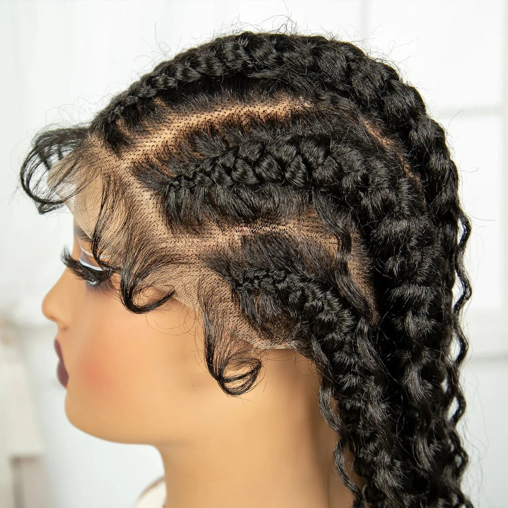 34" Twisted Cornrow Full Lace Braided Wig | Baby Hair | Synthetic Lace Front Braids | Black Women