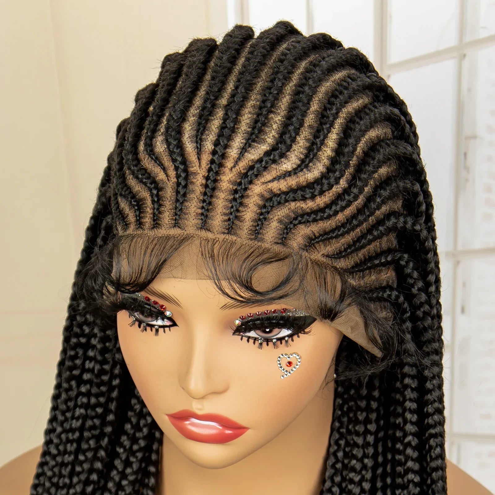 34" Handmade Cornrow & Box Braids Wig | HD Full Lace | Knotless Braids | Synthetic Hair | Black Women
