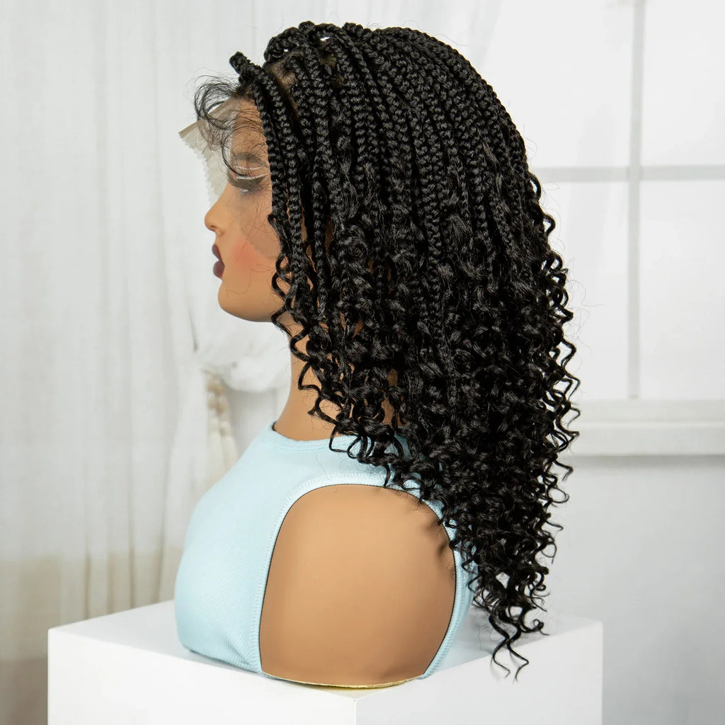 16" Deep Wave Knotless Braids Wig | Curly Ends | Full Lace | Baby Hair