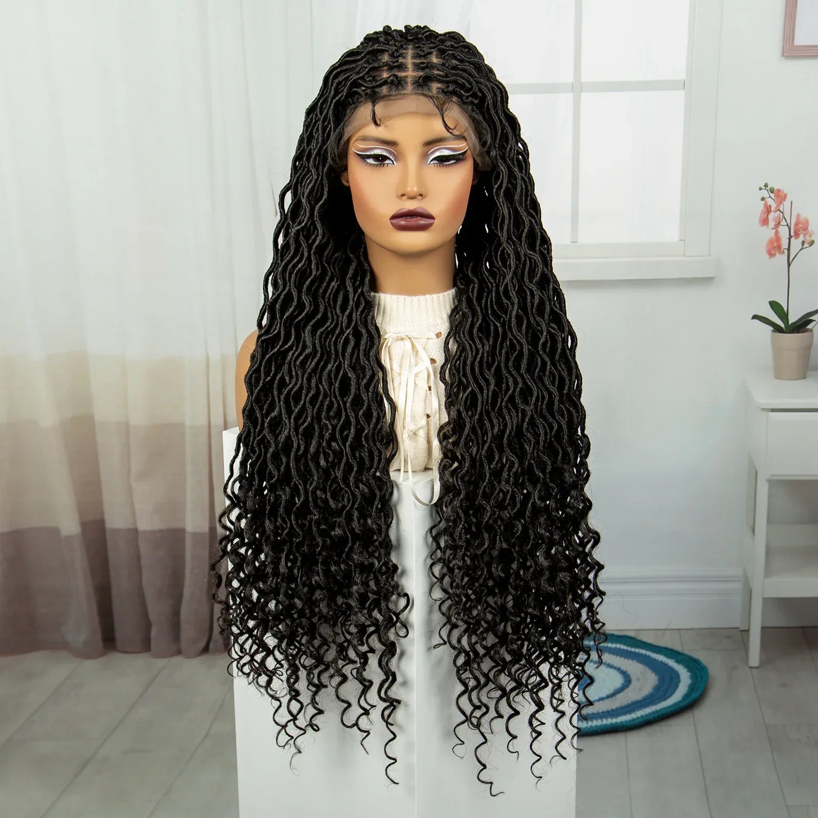 32" Water Wave Dreadlocks & Knotless Braids Wig | Lace Front | Baby Hair