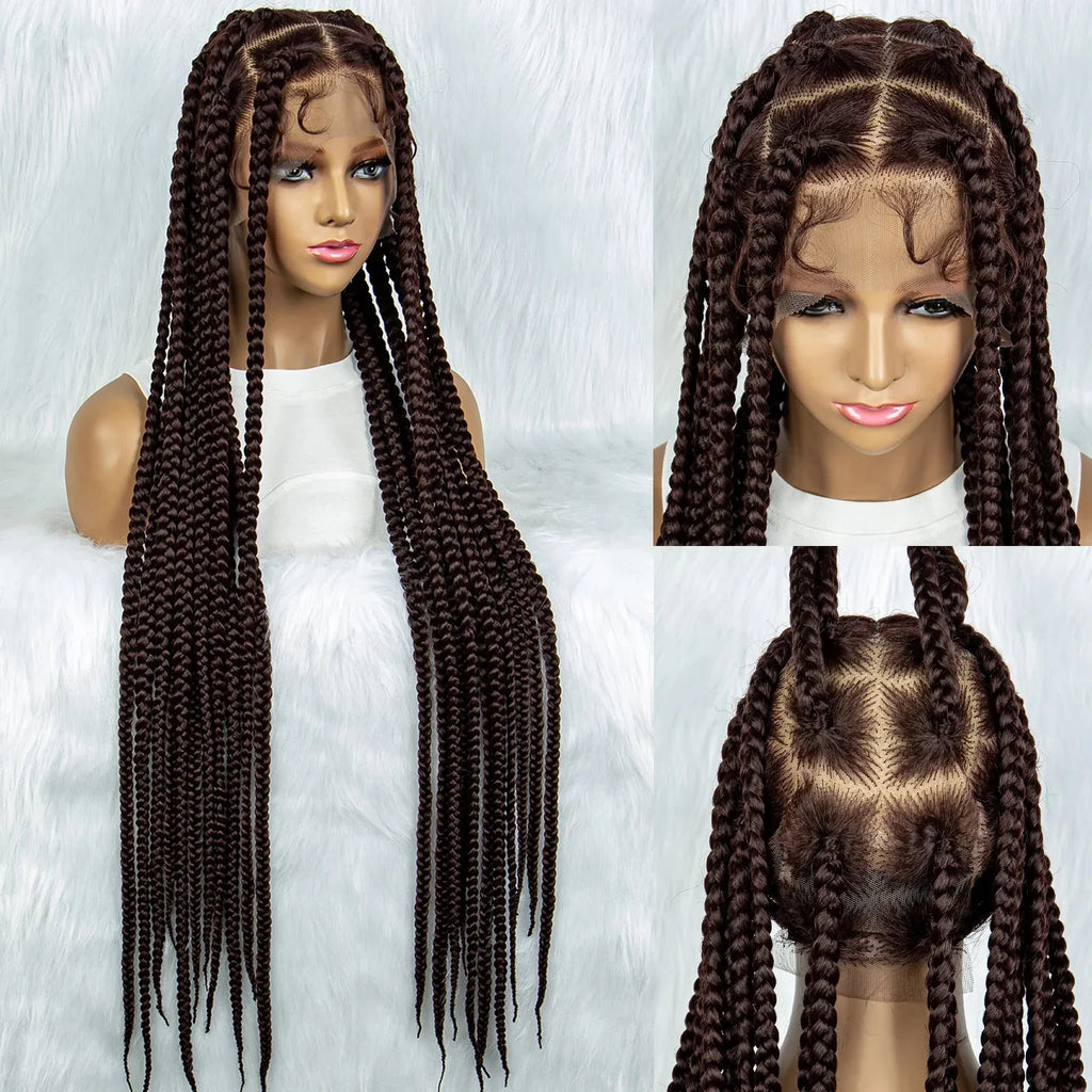 36" Purple Knotless Box Braids Wig | Transparent Full Lace | Baby Hair | Synthetic
