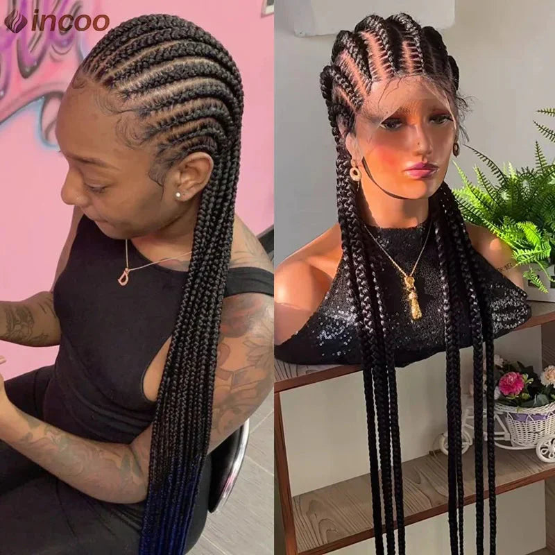 36" Twist Braids Lace Front Wig | Cornrow & Dutch Braids | Baby Hair | Synthetic Full Lace Wig