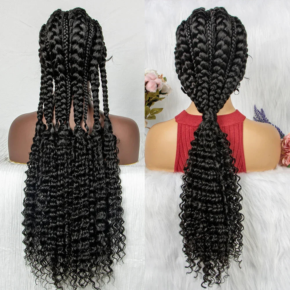 28" Colored Cornrow Braids Wig with Curly Ends | Lace Front | Baby Hair