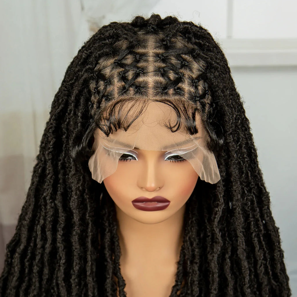 28" Cornrow Faux Locs Full Lace Wig | Goddess Braids | Baby Hair | Knotless Box Braids