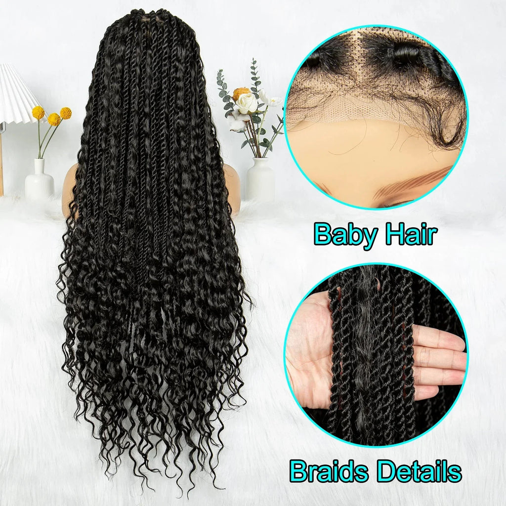 36" Long Island Twist Braided Wig - Knotless Synthetic Full Lace with Baby Hair