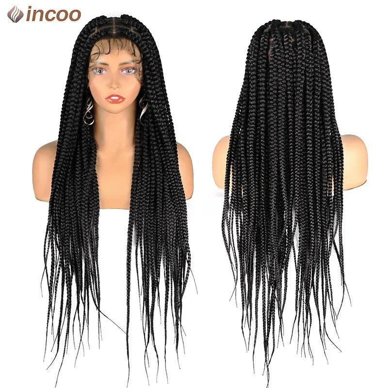 36" Jumbo Knotless Box Braided Full Lace Front Wig | Cornrows | Synthetic Braids | Black Women