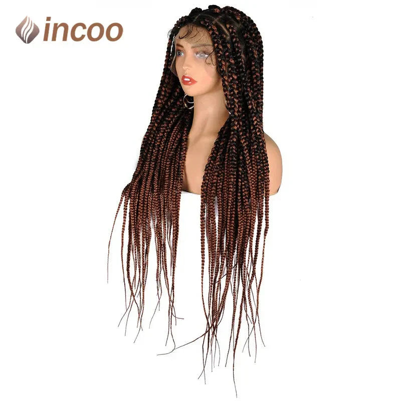 36" Knotless Square Box Braids Wig | Full Lace Frontal | Baby Hair | Afro Women