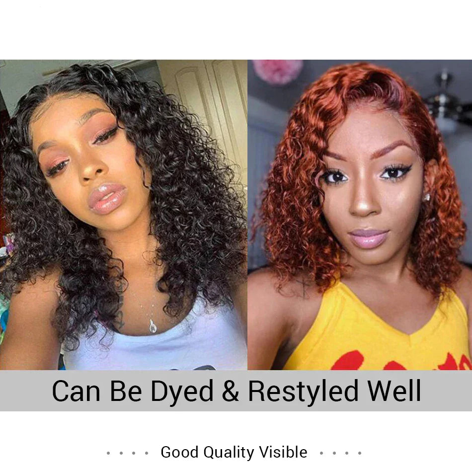 13x4 Deep Wave Bob Wig | Glueless Lace Front | Brazilian Remy Human Hair | Transparent Lace